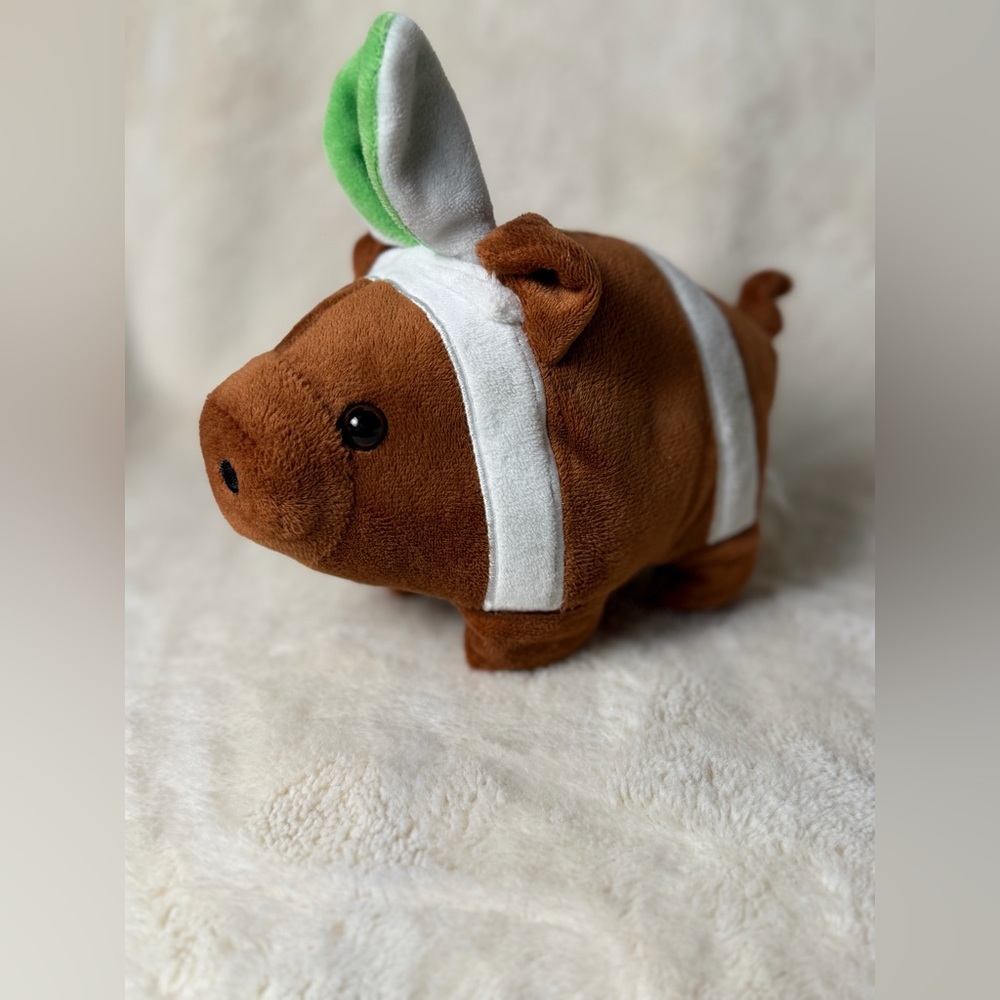 Plush Brown Pig with White Stripes and Green Ear - Kids Stuffed Animal